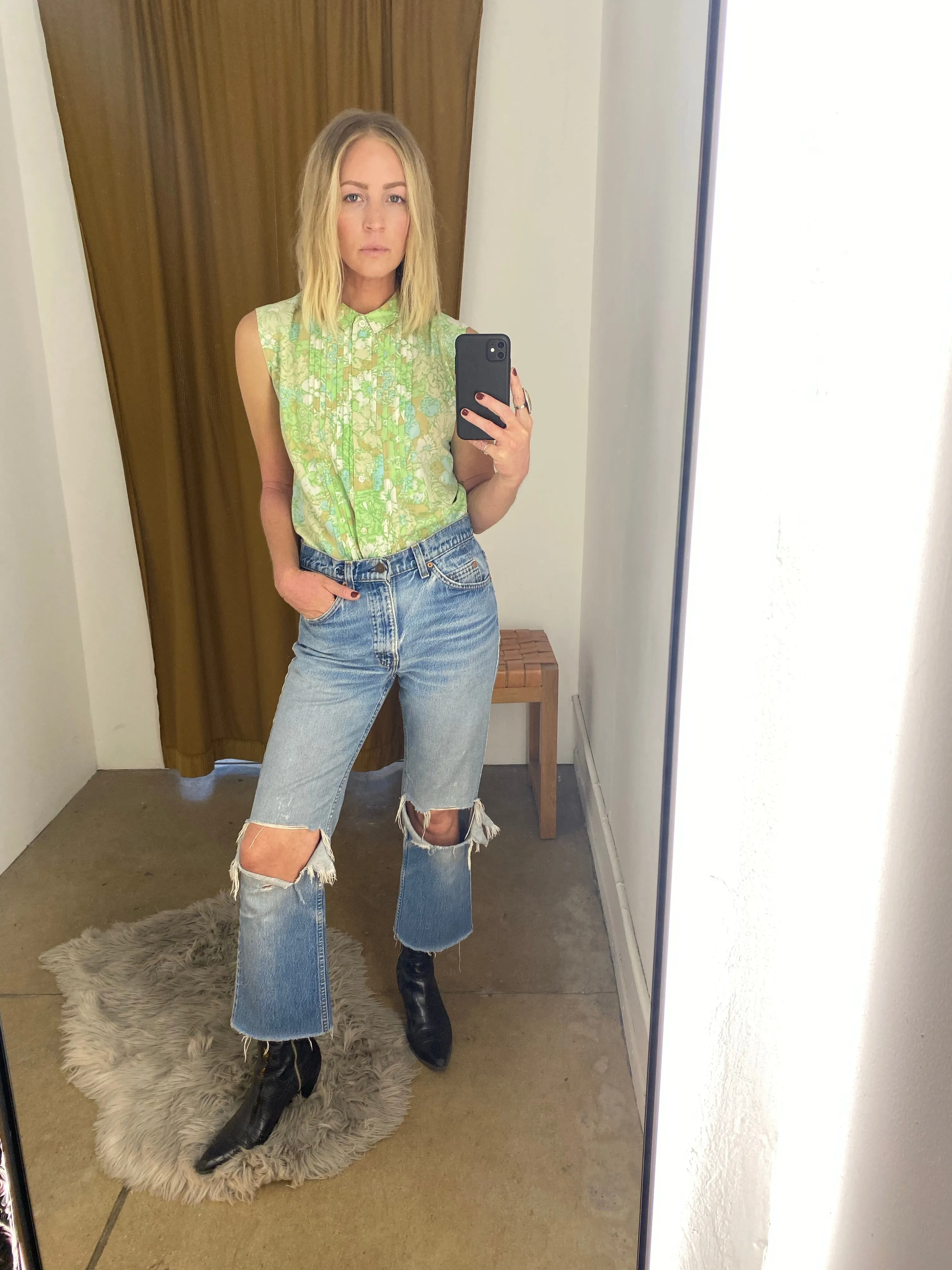 1960's PASTEL FLORAL PLEATED TOP / SMALL