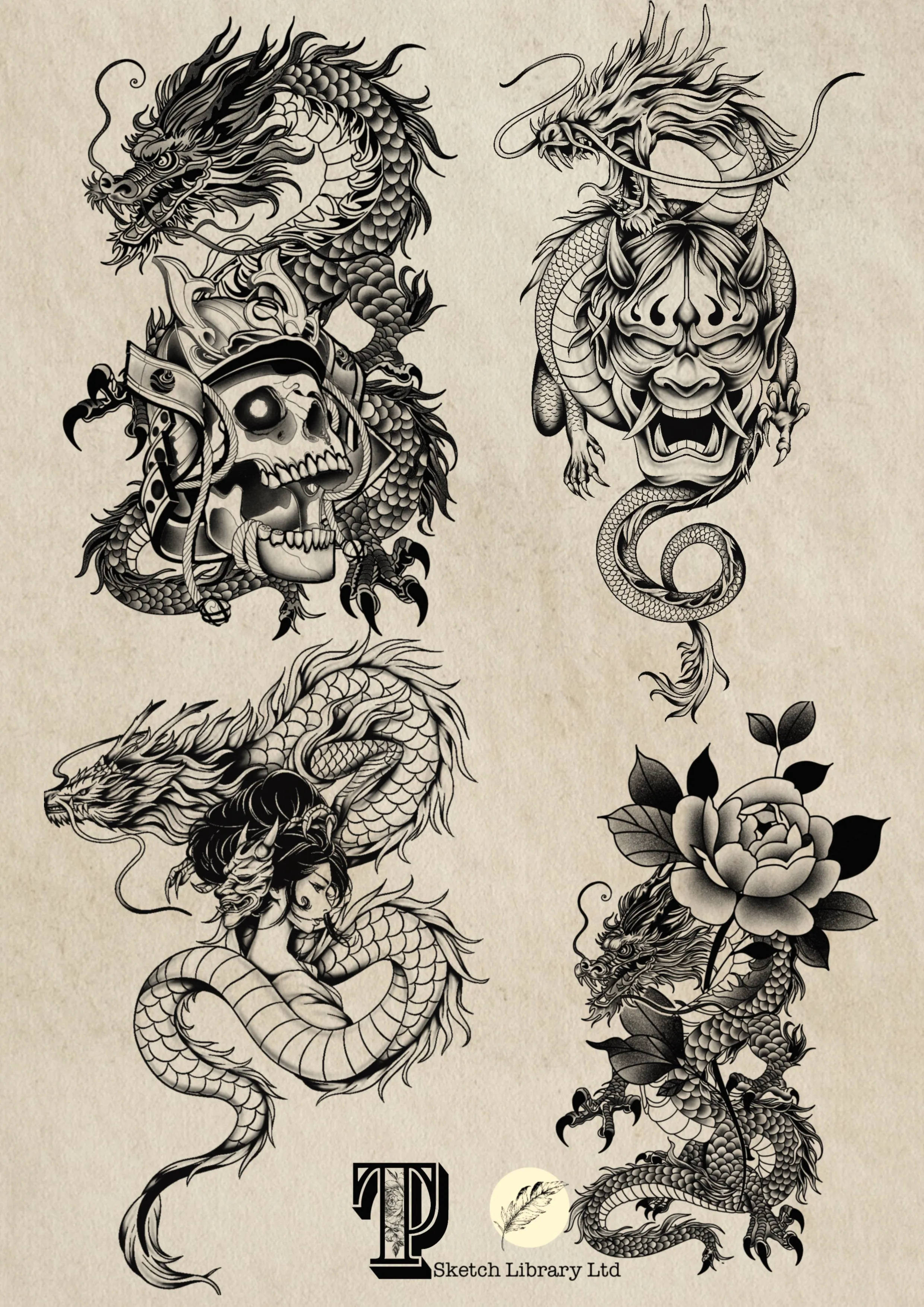 34 DRAGONS brushes for procreate, for Ipad and Ipad pro, Tattoo stamps, stencil, brushset