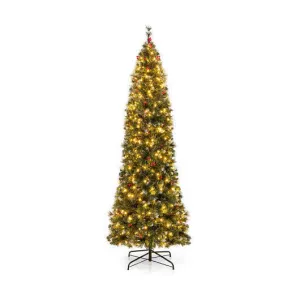 5/6/7/8/9 FT Pre-Lit Artificial Hinged Slim Pencil Christmas Tree-8 ft - Color: