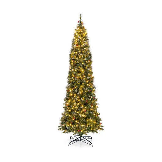 5/6/7/8/9 FT Pre-Lit Artificial Hinged Slim Pencil Christmas Tree-9 ft - Color: