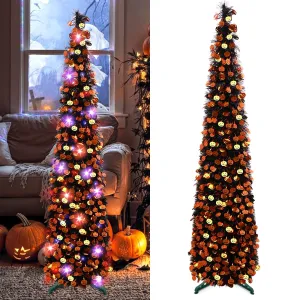 5ft Halloween Tree Prelit, Pencil Pop up Tree with Light Halloween Decoration | Indoor | Black