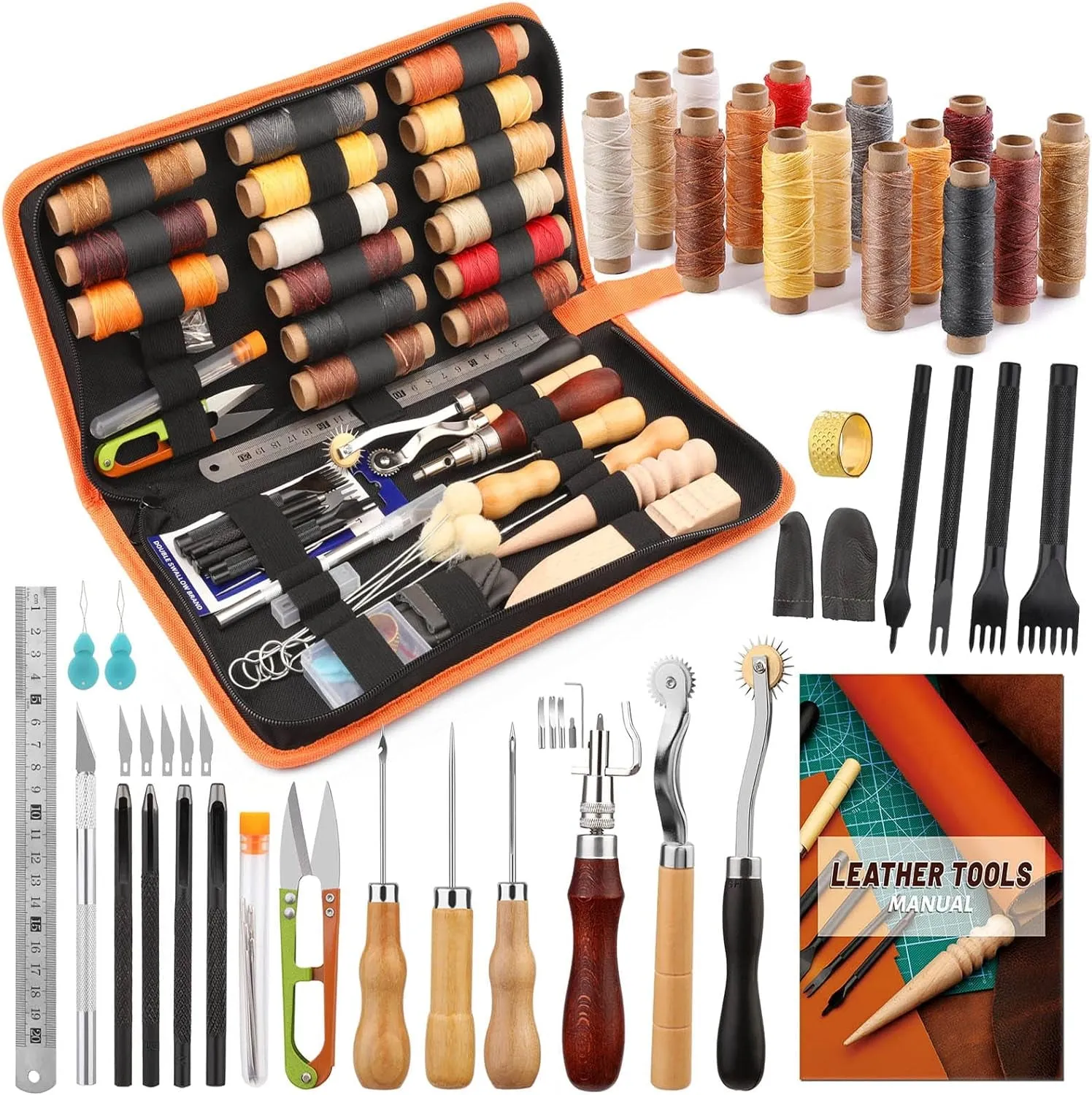 66-piece Leather Working Tools Kit for Beginner or Adults Gifts with Tool Manual