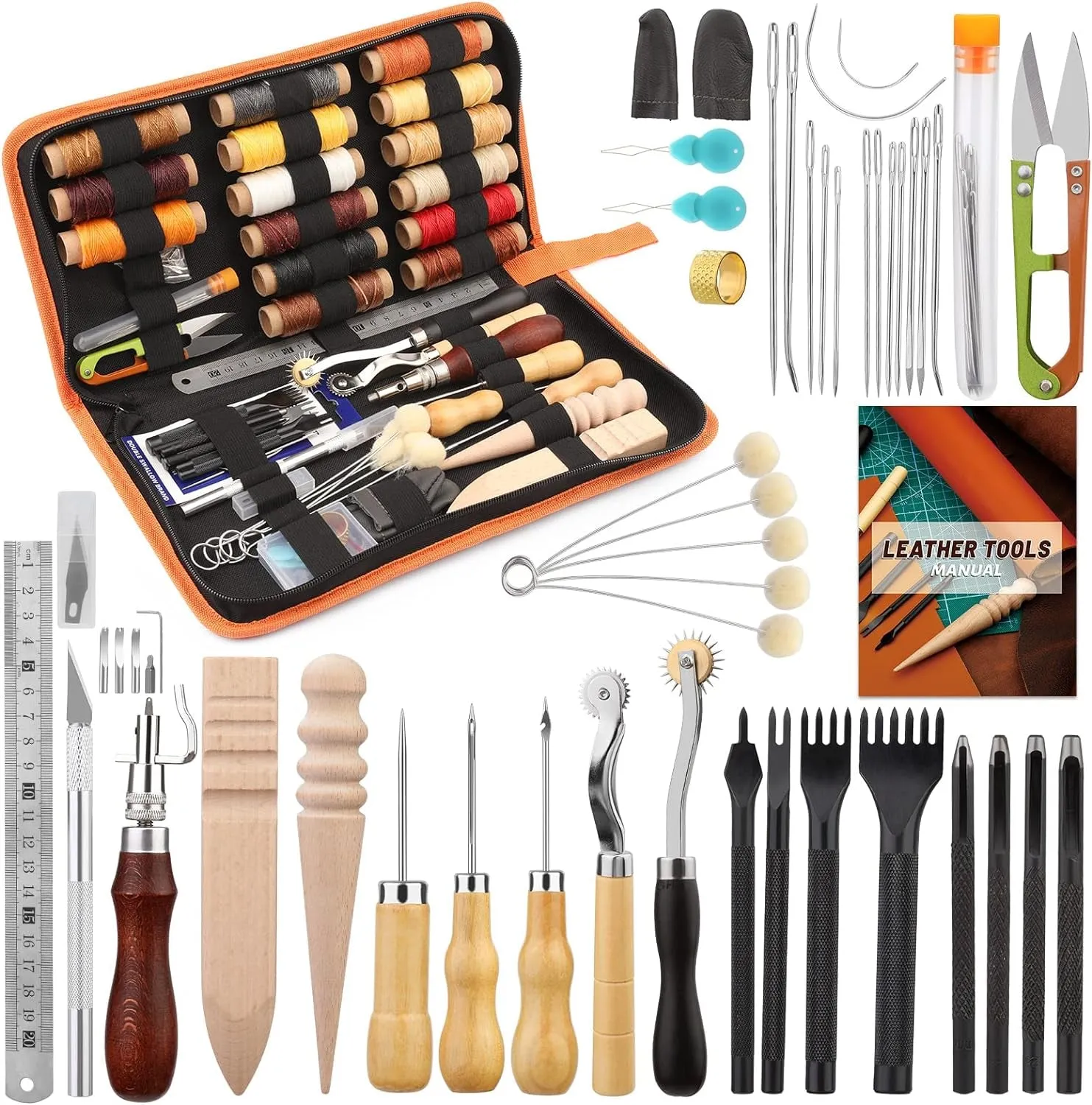 66-piece Leather Working Tools Kit for Beginner or Adults Gifts with Tool Manual