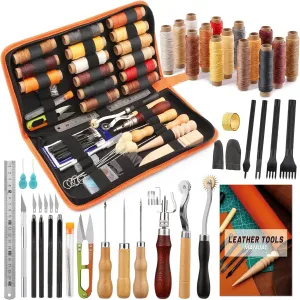 66-piece Leather Working Tools Kit for Beginner or Adults Gifts with Tool Manual