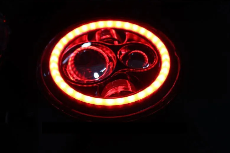 7'' Suzuki Sierra Fits: Jeep Wrangler JK CJ TJ LED Rubicon Projector Daymaker Chrome RED Halo Headlights Pair / Set