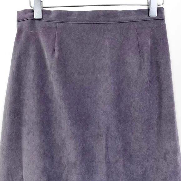 90s Vintage Gray Velour Stretch Waist Back Slit Pencil Skirt