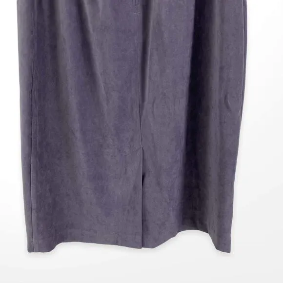 90s Vintage Gray Velour Stretch Waist Back Slit Pencil Skirt