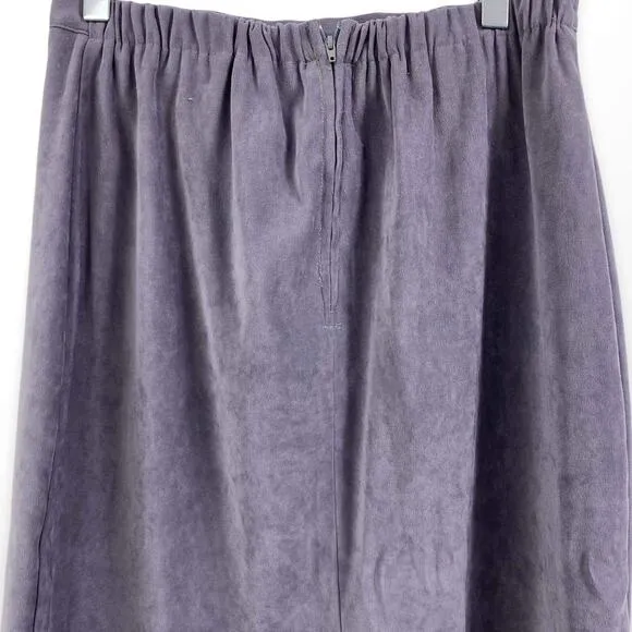 90s Vintage Gray Velour Stretch Waist Back Slit Pencil Skirt