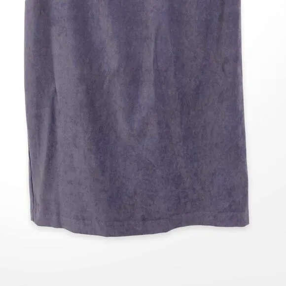 90s Vintage Gray Velour Stretch Waist Back Slit Pencil Skirt