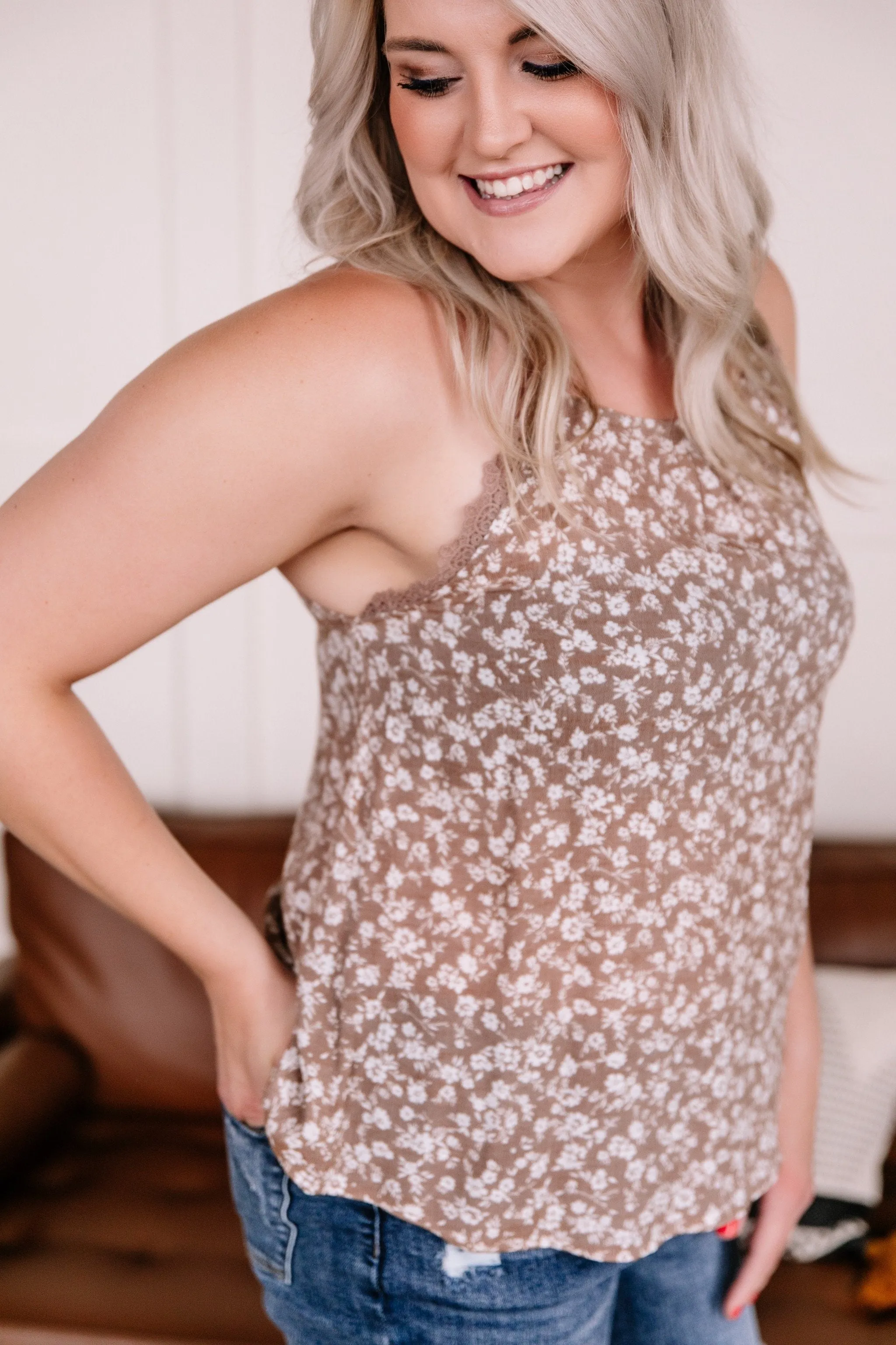 Act The Floral Tank Top In Coppertone