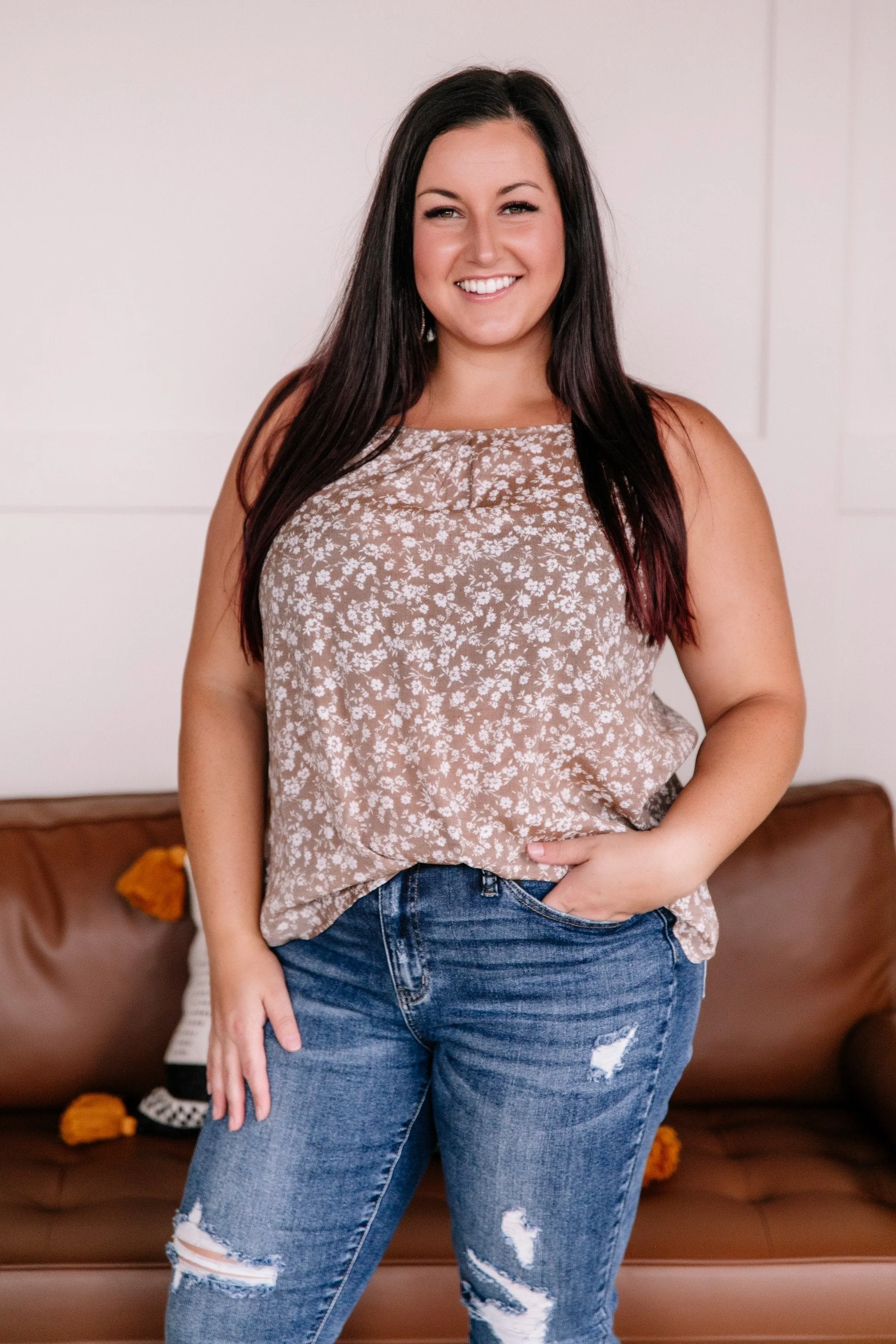 Act The Floral Tank Top In Coppertone