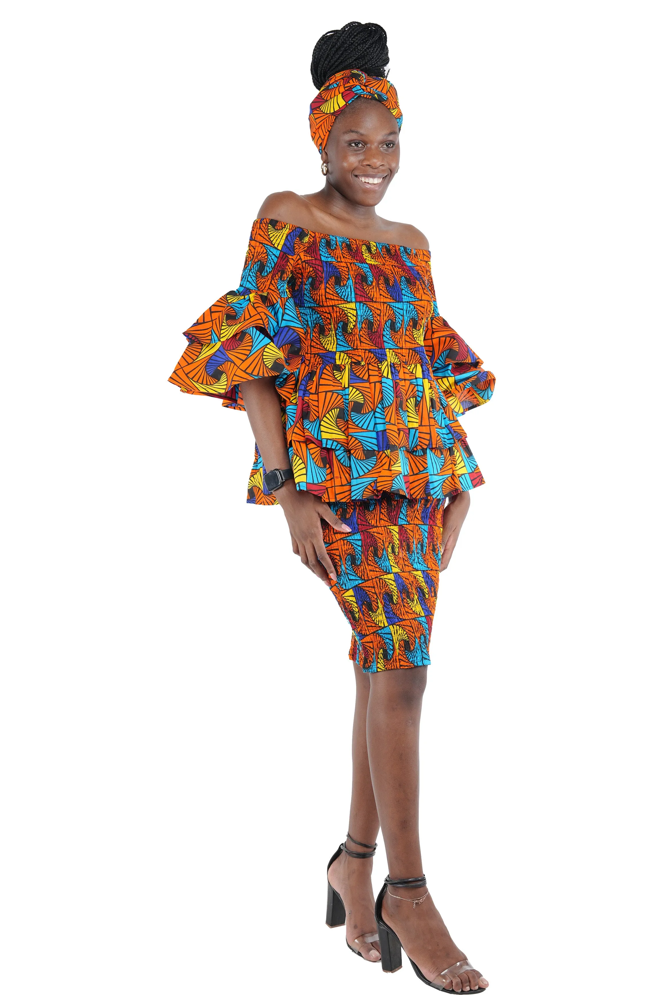 African Double Layer Top & Pencil Skirt Set