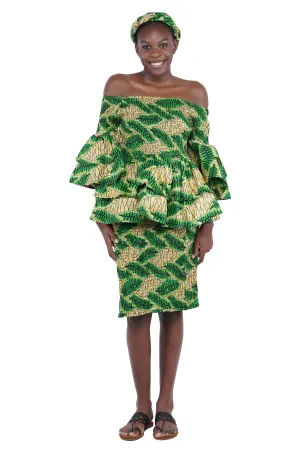 African Double Layer Top & Pencil Skirt Set