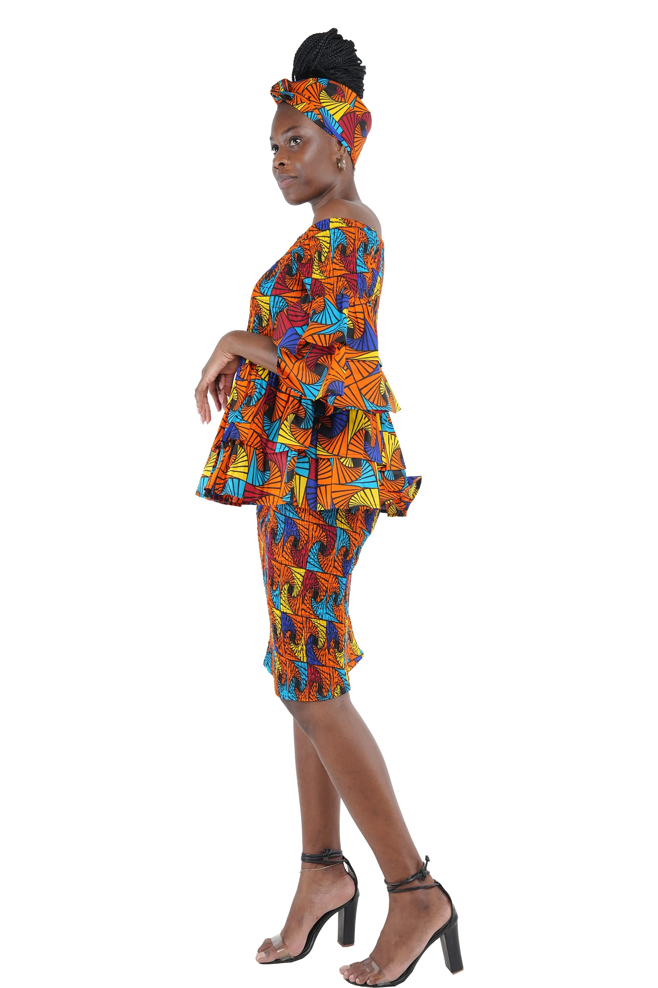 African Double Layer Top & Pencil Skirt Set