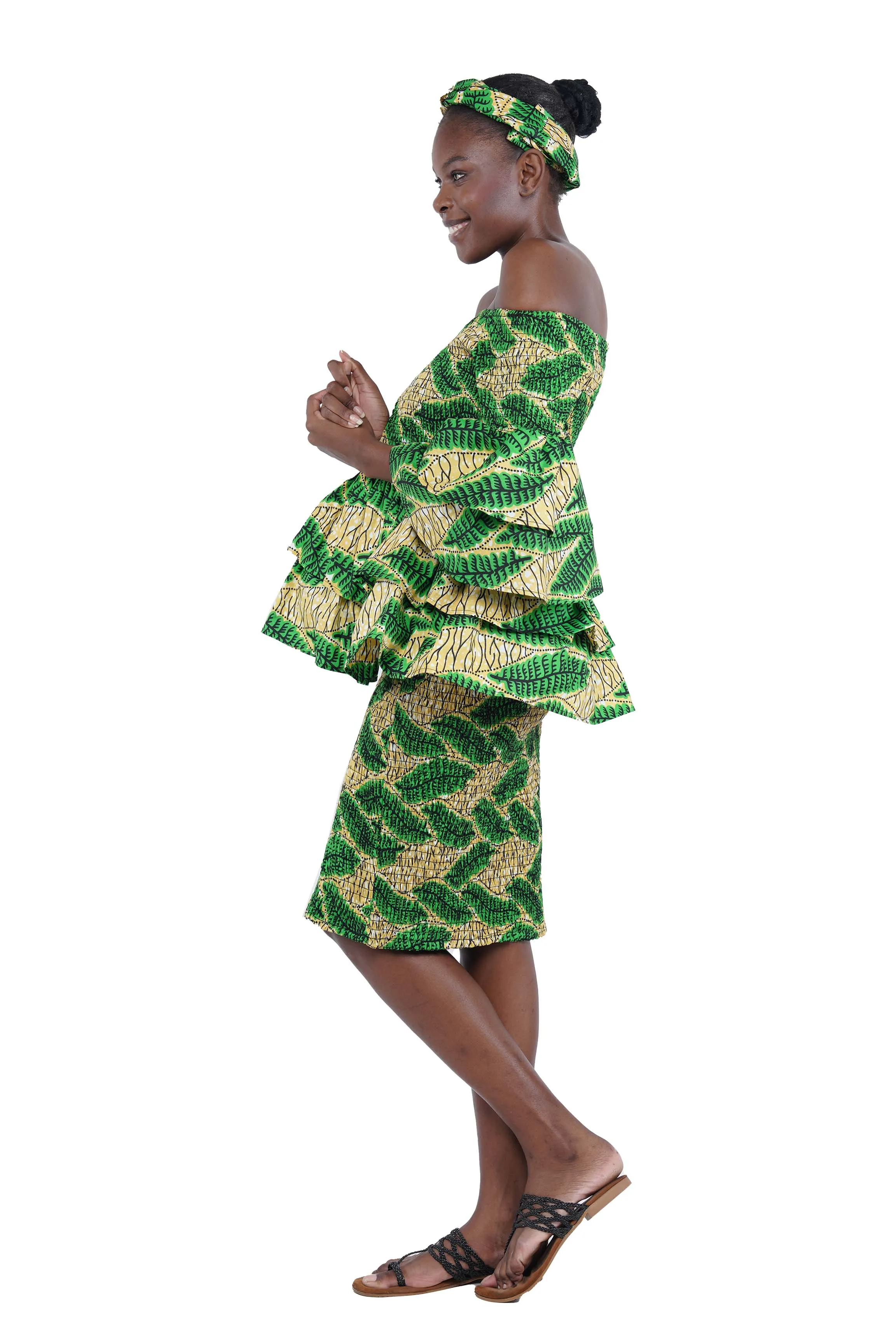 African Double Layer Top & Pencil Skirt Set