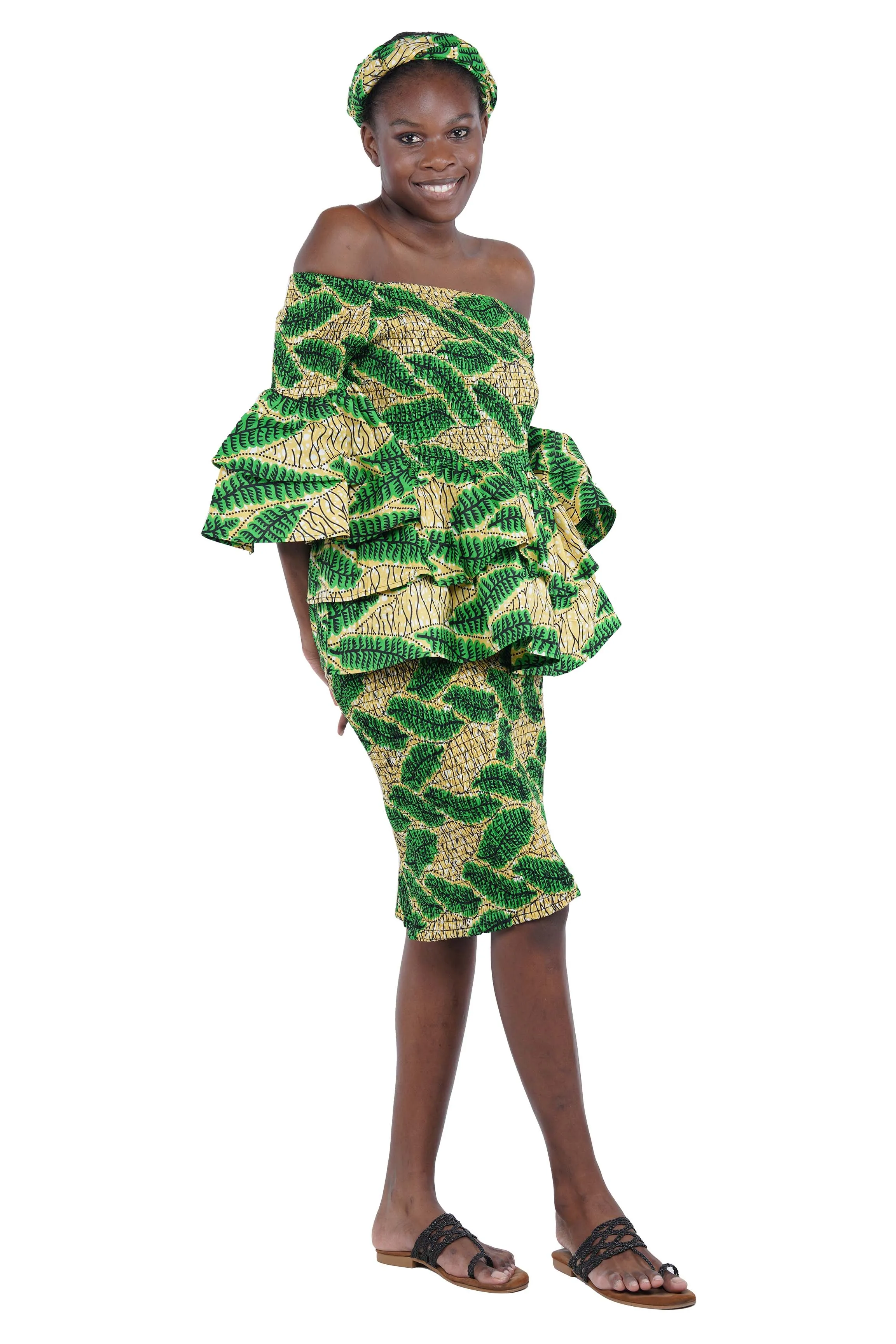 African Double Layer Top & Pencil Skirt Set