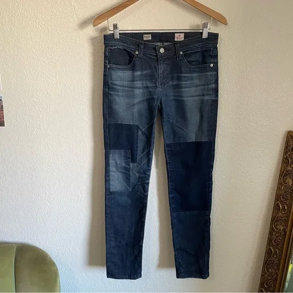 AG Adriano Goldschmeid Patchwork Stevie Ankle Slim Straight Leg Crop Jeans