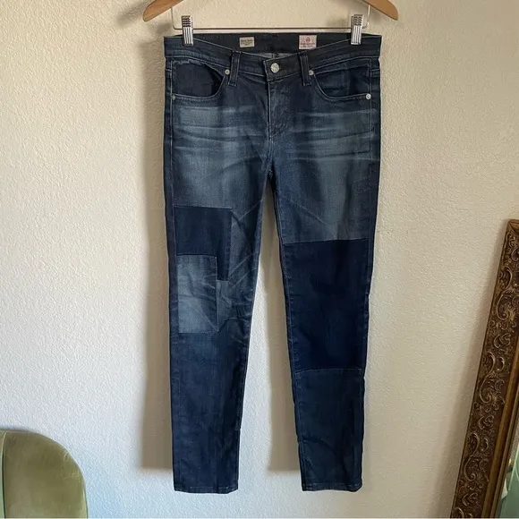 AG Adriano Goldschmeid Patchwork Stevie Ankle Slim Straight Leg Crop Jeans