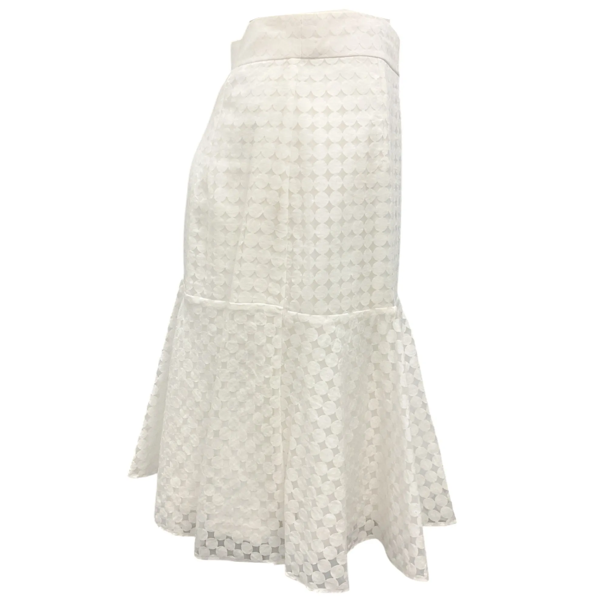 Akris Punto White Circle Patterned Flounce Skirt