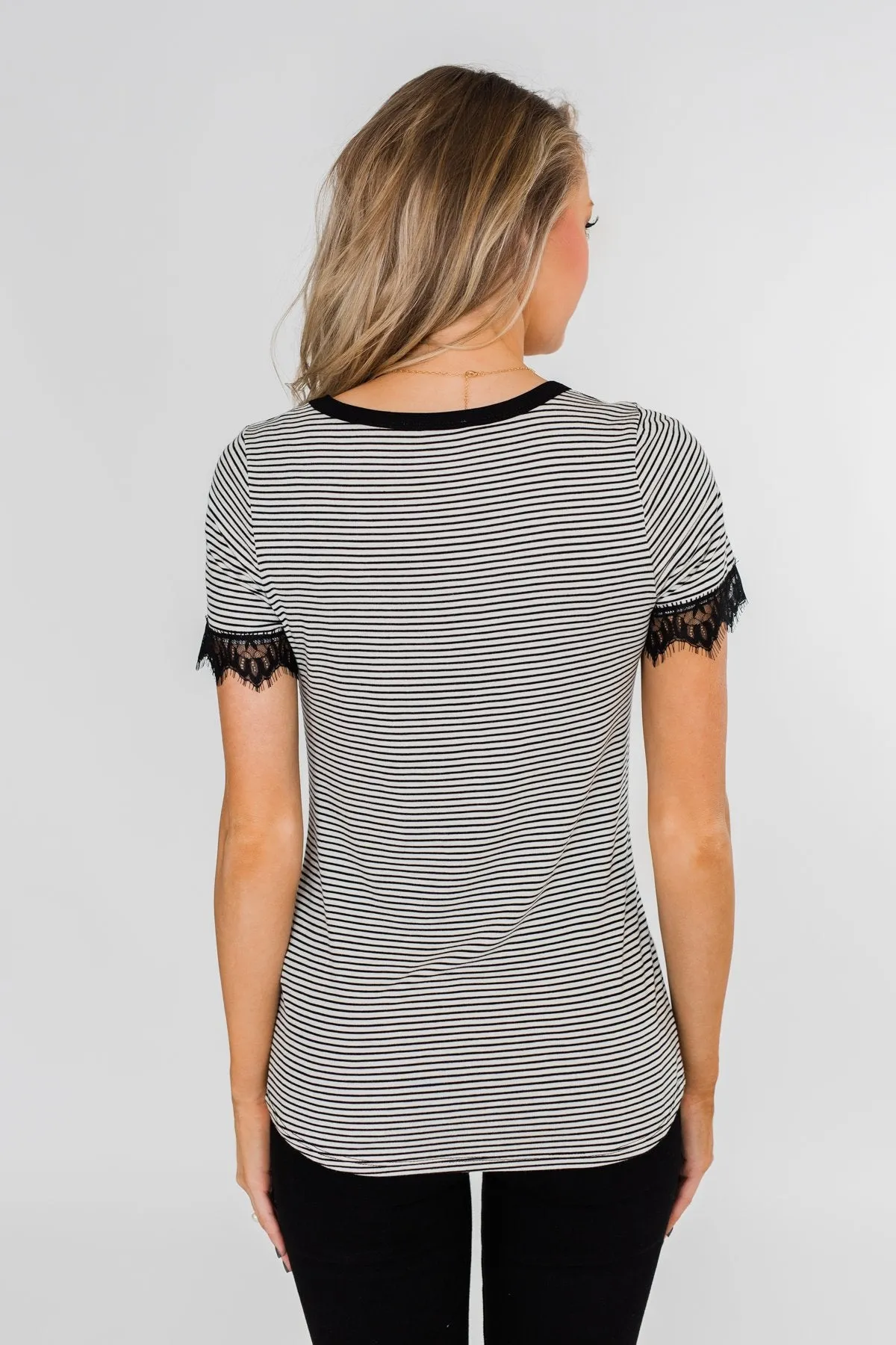 All About the Accents Black & White Striped Top