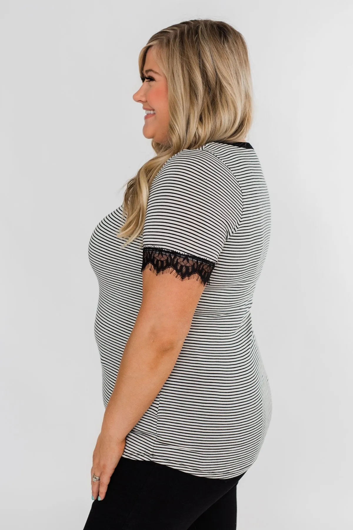 All About the Accents Black & White Striped Top