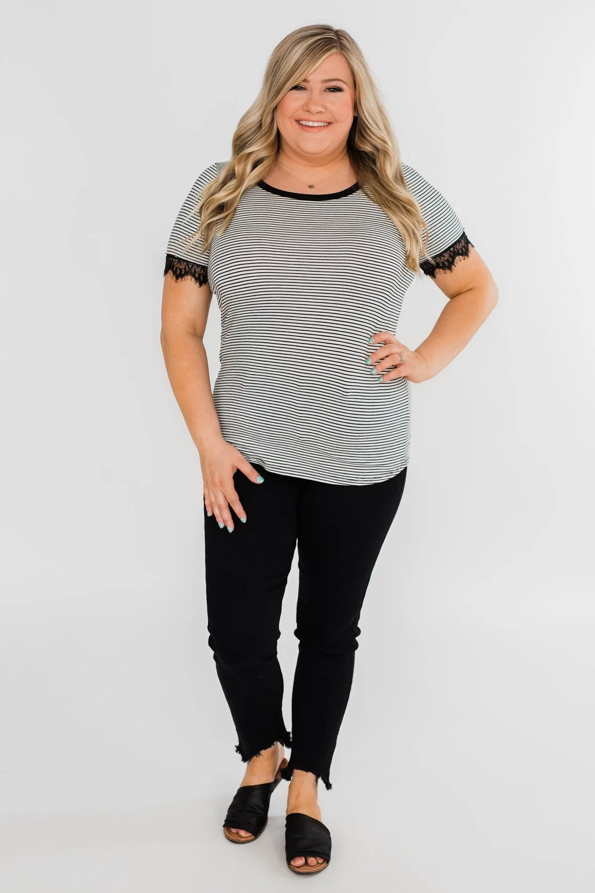All About the Accents Black & White Striped Top