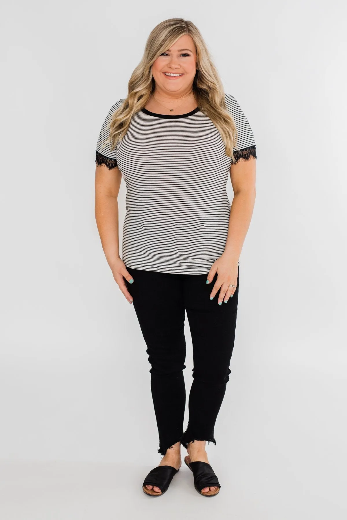 All About the Accents Black & White Striped Top