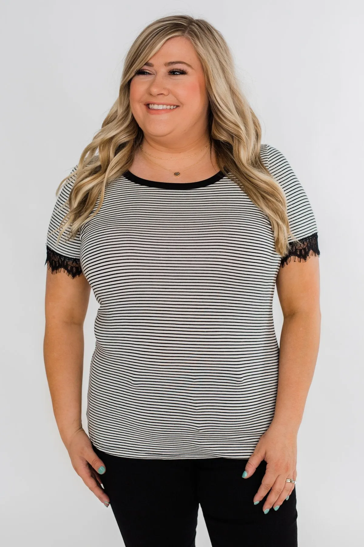 All About the Accents Black & White Striped Top