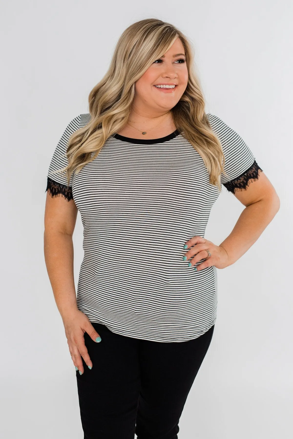 All About the Accents Black & White Striped Top