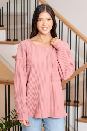 Amelia Pleated Pocket Top - Mauve