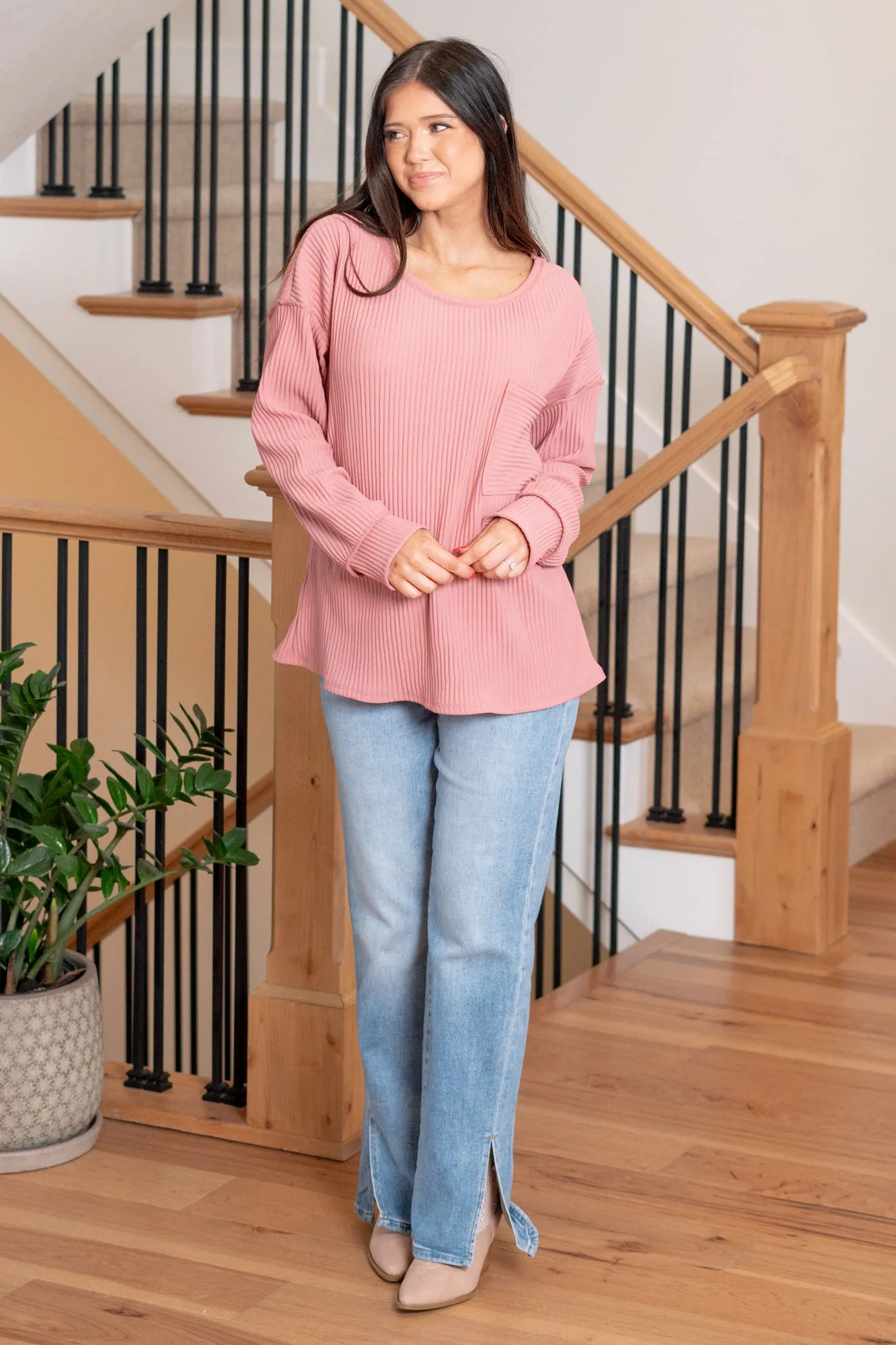 Amelia Pleated Pocket Top - Mauve