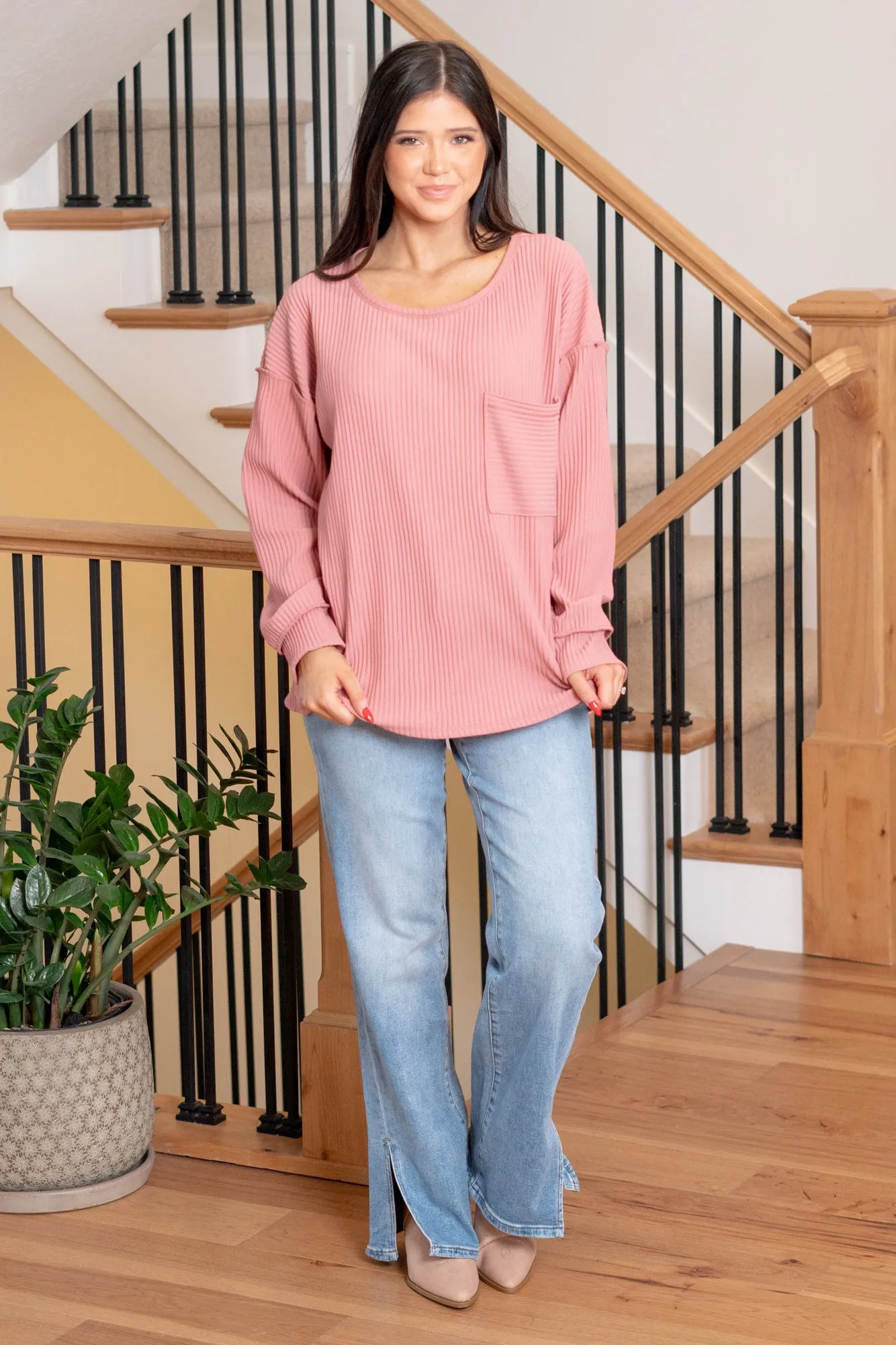 Amelia Pleated Pocket Top - Mauve