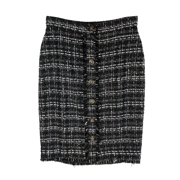 Ann Taylor Tweed Button Front Pencil Skirt Plaid Size 2 Black &amp; White NWT $109