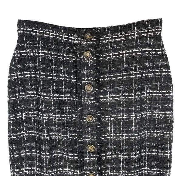 Ann Taylor Tweed Button Front Pencil Skirt Plaid Size 2 Black &amp; White NWT $109