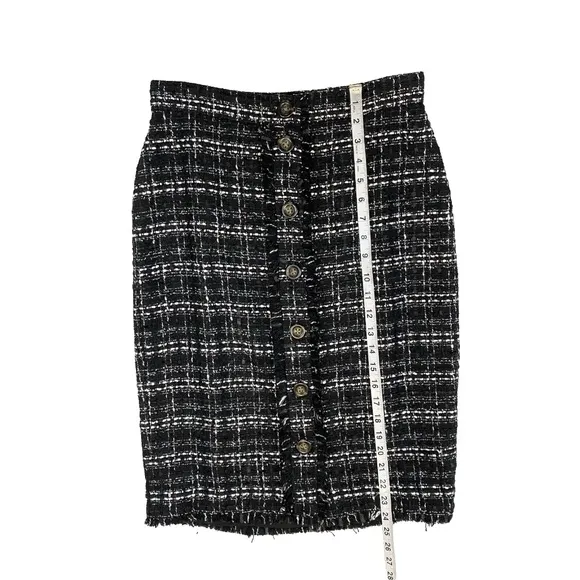 Ann Taylor Tweed Button Front Pencil Skirt Plaid Size 2 Black &amp; White NWT $109
