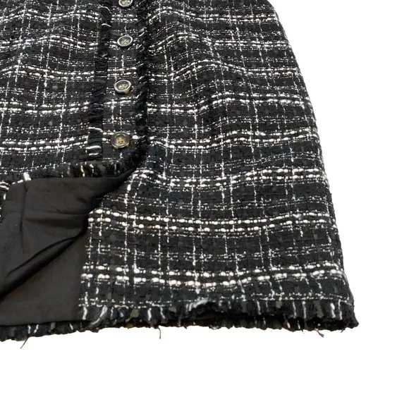 Ann Taylor Tweed Button Front Pencil Skirt Plaid Size 2 Black &amp; White NWT $109