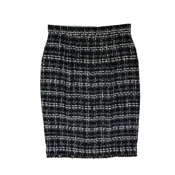 Ann Taylor Tweed Button Front Pencil Skirt Plaid Size 2 Black &amp; White NWT $109