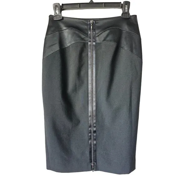 Antonio Melani black satin trim skirt double zipper knee pencil straight work 0