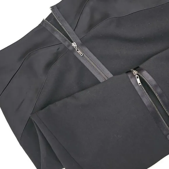 Antonio Melani black satin trim skirt double zipper knee pencil straight work 0