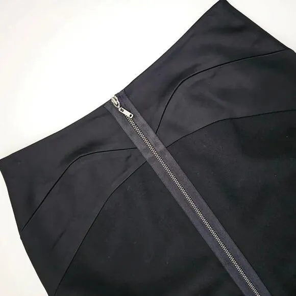 Antonio Melani black satin trim skirt double zipper knee pencil straight work 0