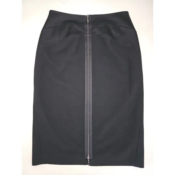 Antonio Melani black satin trim skirt double zipper knee pencil straight work 0