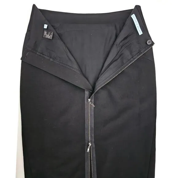 Antonio Melani black satin trim skirt double zipper knee pencil straight work 0