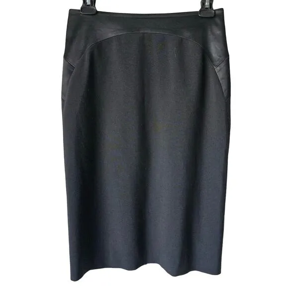 Antonio Melani black satin trim skirt double zipper knee pencil straight work 0