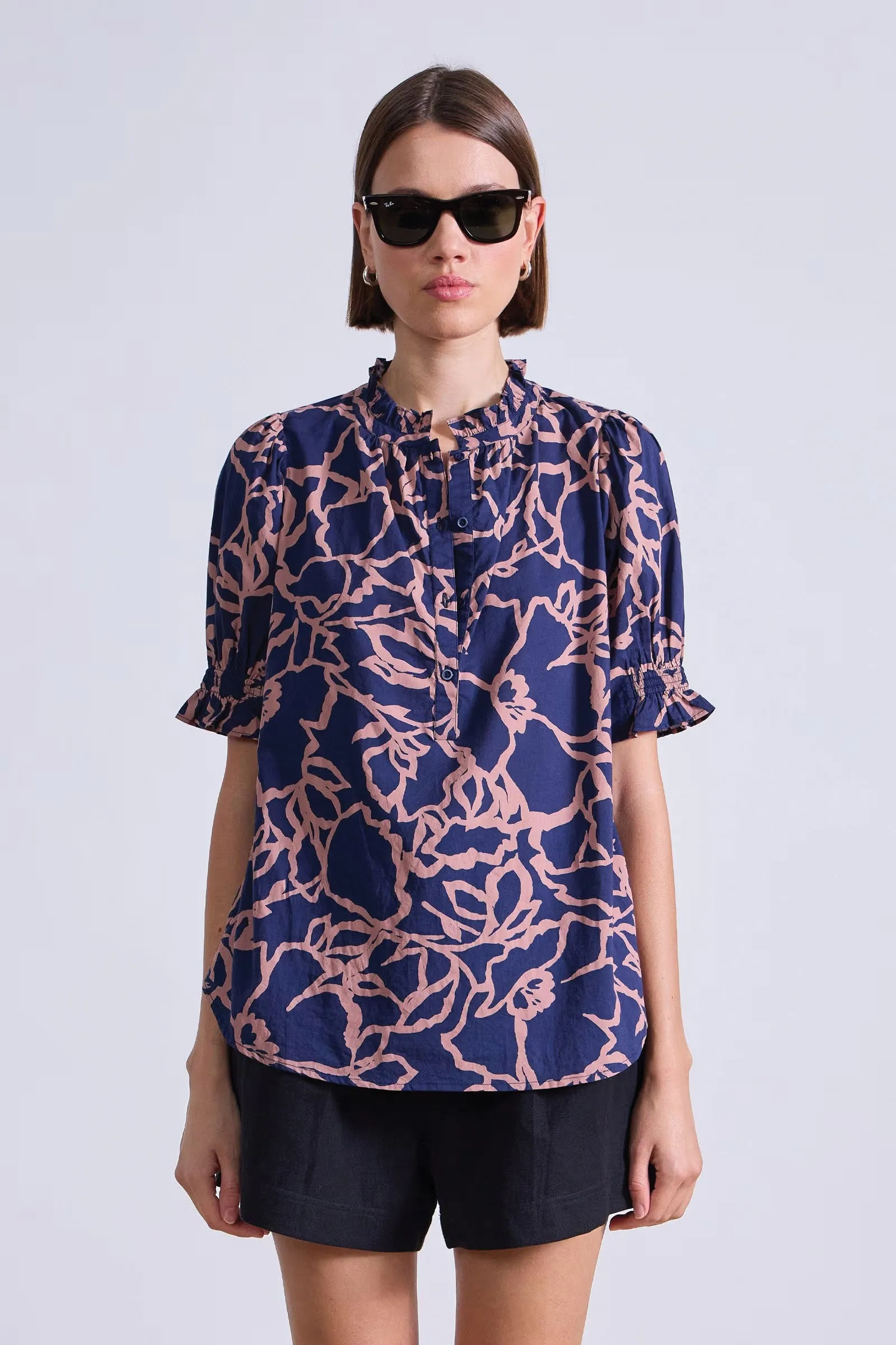 Apiece Apart Los Altos Top in Large Lace Navy Floral