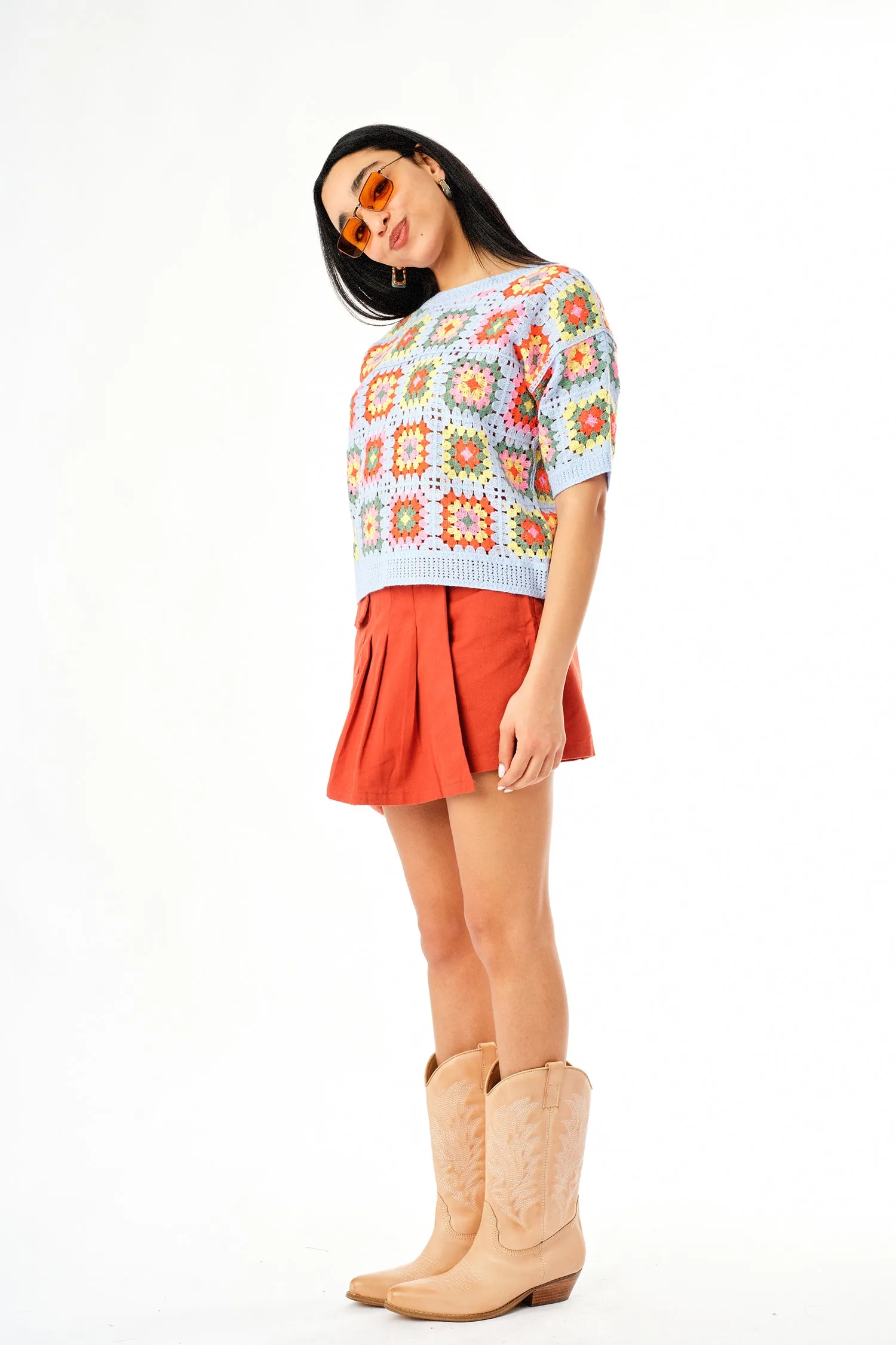 Asymmetric Pleated Pocket Skort