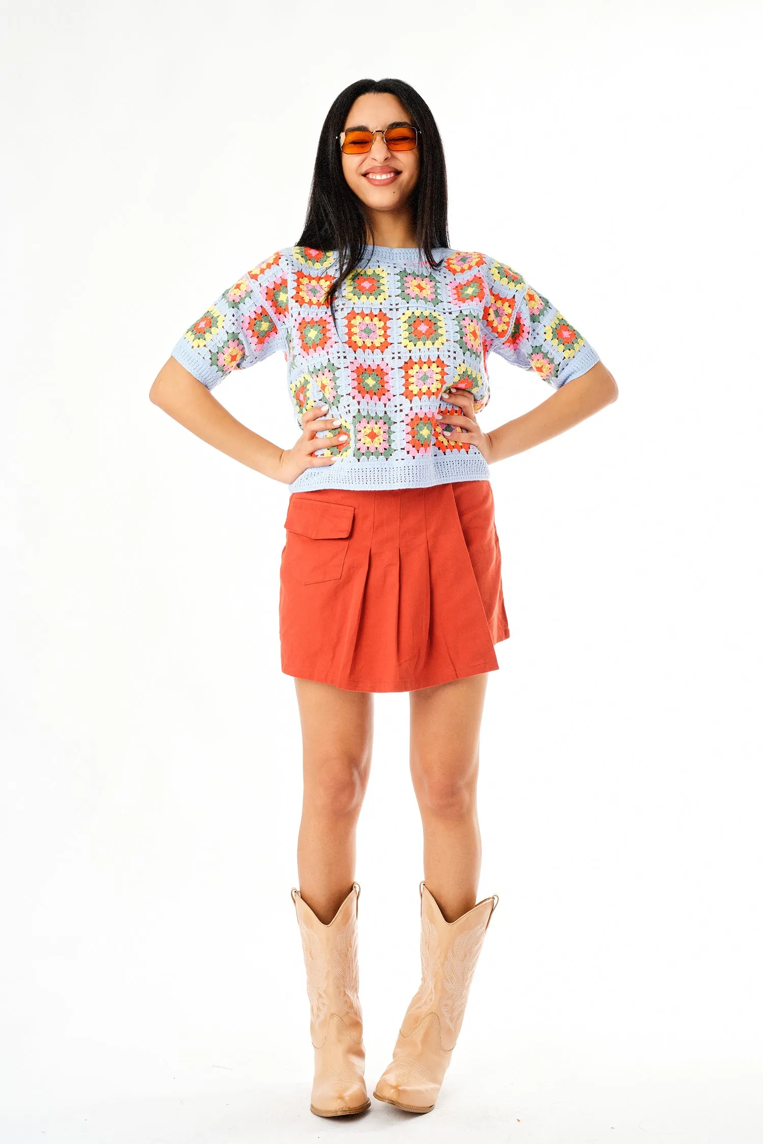 Asymmetric Pleated Pocket Skort