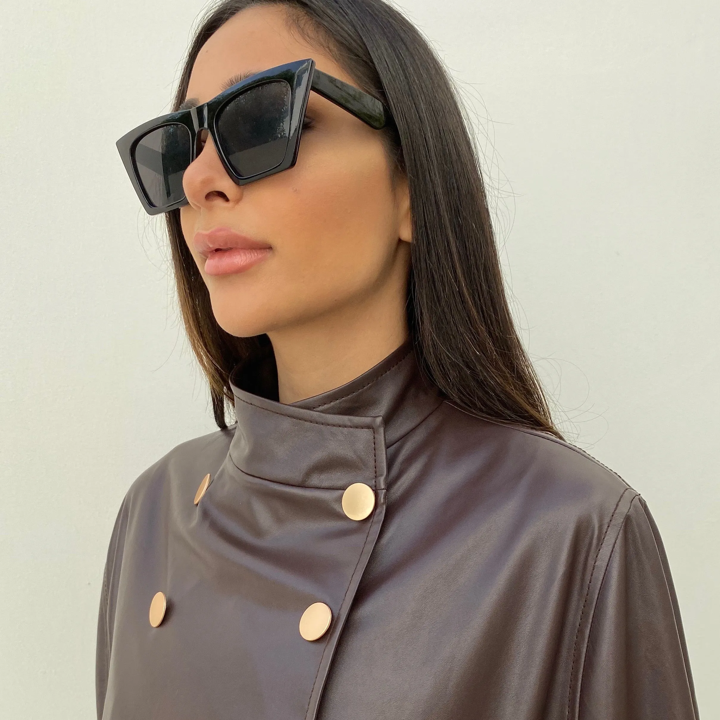 AW19 COFFEE FAUX LEATHER GRADUATED SHORT CAPE