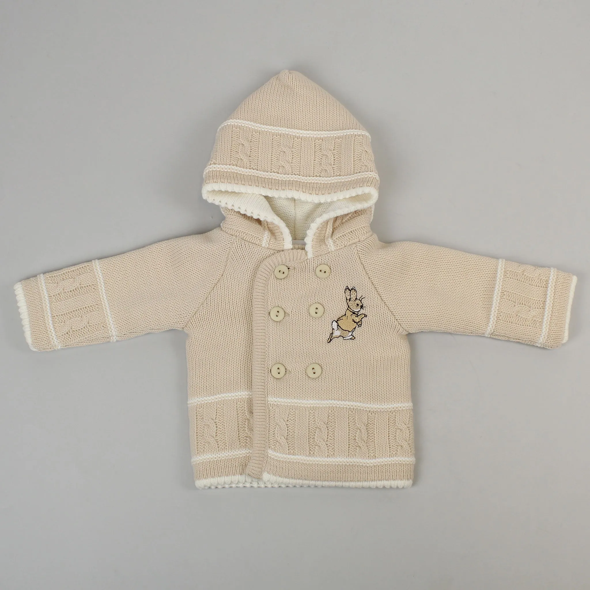 Baby Knitted Jacket - Beige - With Embroidered Rabbit