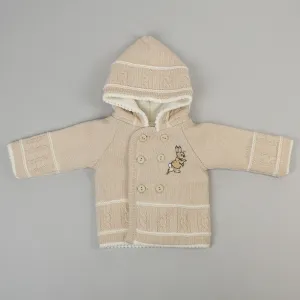 Baby Knitted Jacket - Beige - With Embroidered Rabbit