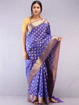 Banarasee Semi Silk Saree With Zari Work - Electric Blue & Gold - S031704368